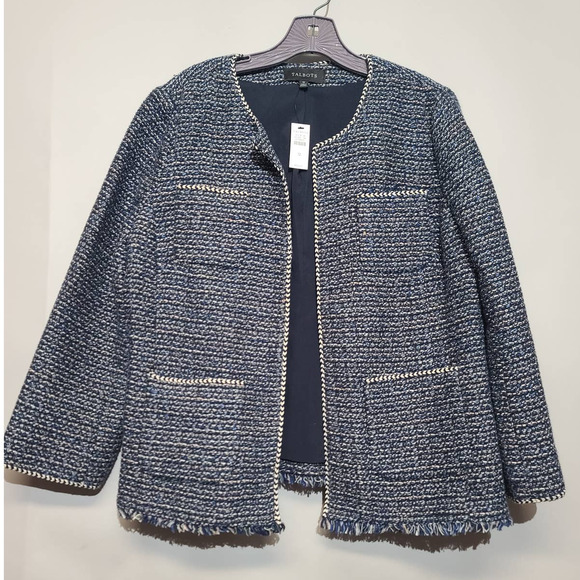 Talbots Jackets & Blazers - Talbots Tweed Open-Front Frayed-Hem Jacket Size 12 NWT